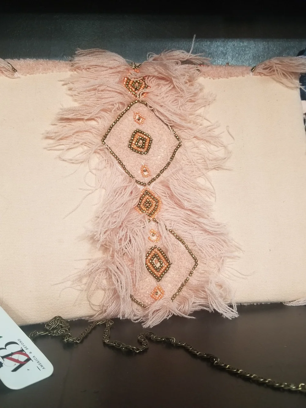 Boho Blush  Feathered Dec Beaded Clutch With Accents
